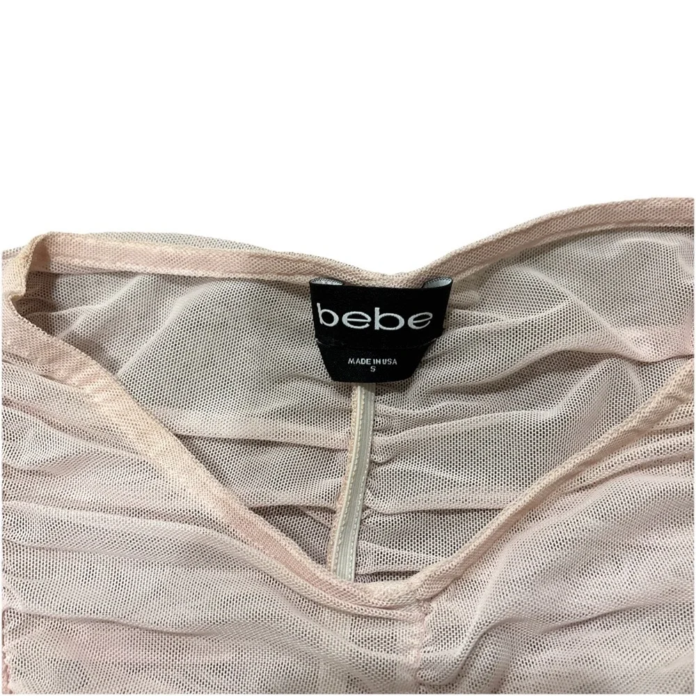 Y2K BEBE Top Size Small Pink Lace Sheer Stretch Coquette Dainty Fairygoth - Picture 3 of 5